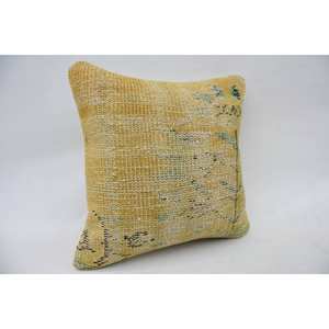 Almohada de retazos Kantha de lana amarilla, cojín decorativo bordado Floral Vintage de 16x16 pulgadas para suelo, vacaciones de Navidad, 18x18 - Product Image 2