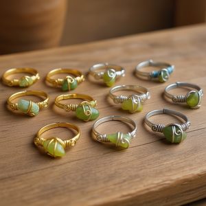 Bohemia Style Gold-Plated Natural Stone Gemstone <b>Rings</b> Main Material Brass Jewelry - Product Image 3