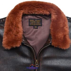 Authentic <b>Mens</b> G1 Navy Leather Flight <b>Jacket</b> Distressed Outerwear Stand Collar Front Logo <b>Sheepskin</b> Canvas - Product Image 5