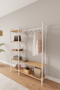 Closet Organizer with Garment Rack and Storage <b>Shelves</b> <b>Clothing</b> Rack with <b>Shelves</b> and Metal Frame Wardrobe - Product Image 6