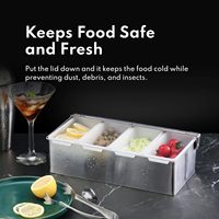 Meilleure vente Plateau à condiments en acier inoxydable à 4 inserts avec couvercles pour restaurant de barman pour servir des garnitures de tacos à la crème glacée aux fruits