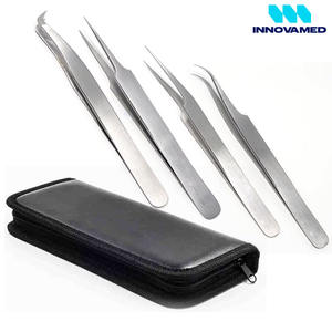 Ensemble de pinces à cils imprimées avec logo personnalisé en acier inoxydable ton argent, fait à la main 4 pièces par Innovamed Beauty Use Eyelash Extensions - Product Image 2