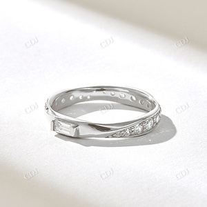 Bague de mariage classique en diamant or jaune, bague d'éternité en argent Sterling, anneau empilable torsadé, anneau Unique assorti - Product Image 6