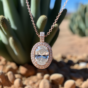 Collier pendentif ovale en or rose avec halo, moissanite solitaire certifiée IGI, collier à breloques créé en laboratoire, cadeau de fiançailles pour femme - Product Image 2