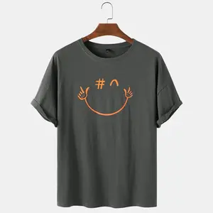 T-shirt girocollo larghe e traspiranti In cotone da uomo con stampa di Emojis divertenti realizzate In Pakistan