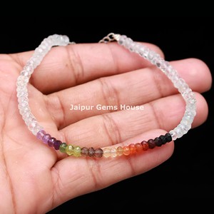Bracelet en cristal arc-en-ciel 9 signes du zodiaque Bracelet Naturel Multi Gemstone Faceted Rondelle Beads Body Chakra Balancing Jewelry - Product Image 1