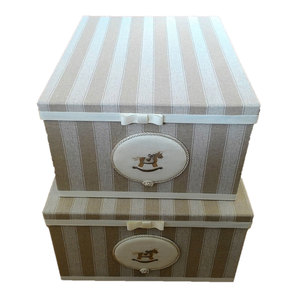 Scatola Organizzatrice per Armadio a Righe Panama in Tessuto di Cotone con Maniglia per Camera da Letto - Product Image 1