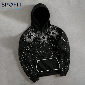 Sweat à capuche en coton 100% de haute qualité avec strass, lavage à l'eau de roche, personnalisé, 2026, logo imprimé, strass, coupe ample, sweat à capuche pour homme - Product Image 1