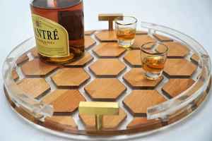 Bandeja de Servicio Transparente de Madera y Resina, Diseño Pulido, Bandeja Redonda para Café, Bandeja de Servicio Decorativa Moderna, Utensilios de Cocina - Product Image 2