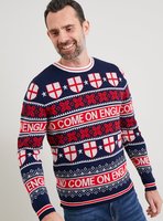 Erwachsenen-Weihnachtspullover England Wappen Marineblau Jacquard-Strick Pullover Schneeflocken-Rundhalsausschnitt Feiertags-Sweater Fußball-Fan