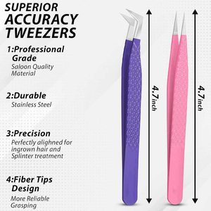 Ensemble de pinces à cils en acier inoxydable de haute précision, anti-magnétiques, à tension douce, outils d'isolation pour volume et éventail, pour professionnels - Product Image 2