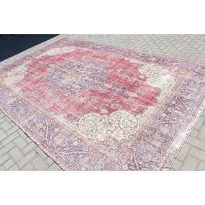 Alfombra Turca Extra Grande de 9.4x11.9 pies, Alfombra de Lana Vintage con Diseño de Camuflaje Rojo - Product Image 4