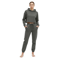 Chándal Vintage de Alta Calidad para Mujer, Color Sólido, con Logotipo Frontal, Hombros Caídos, Mangas Largas, Parches, 100% Algodón, para Todas las Temporadas