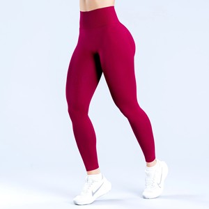 Wholesale Custom <b>Women's</b> Yoga <b>Leggings</b> with Elastic Waist Mid Waist Seamless Gym Pants Scrunch Butt Solid <b>Pattern</b> Hot Sale! - Product Image 5