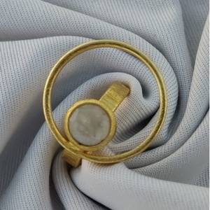 Vintage Brass Gold Plated Amethyst Gemstone <b>Ring</b> Geometric Minimalist Fashion Jewelry Unisex Everyday Wear Bezel Setting - Product Image 4