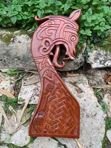 Sculpture murale décorative en bois, tête de dragon viking sculptée à la main - Style nordique Oseberg, nœud celtique, figurine de dragon - Product Image 2