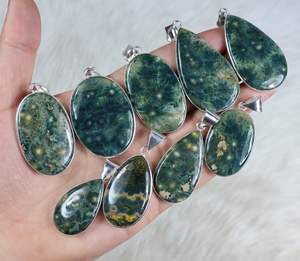 Superbe Véritable Jaspe Océan Grand Cabochon Multi Forme Lunette Réglage Acier Moins Alliage d'Acier Pendentif Fait Main Bijoux de Mode - Product Image 3