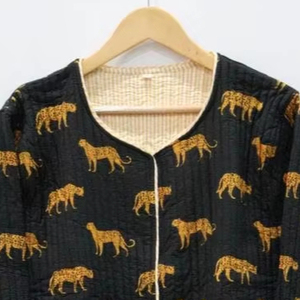 Abrigo de Tigre con estampado floral de invierno para mujer estilo bohemio hecho a mano chaqueta acolchada con cierre de gancho ropa de abrigo informal tela tejida - Product Image 2