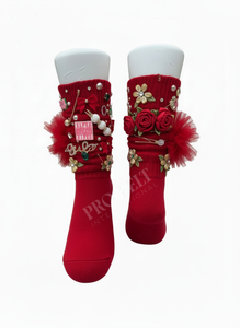 Calcetines de Moda con Flores Decorativas de Lujo, Perlas y Pedrería, Calcetines Deportivos de Moda, Proveedor Mayorista OEM ODM - Product Image 4
