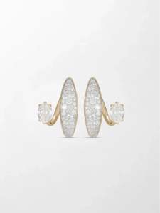 Pendientes de Aro con Diamantes Ovalados Cultivados en Laboratorio, 1.92 Ct, Color GH, Claridad VS, 72 Piedras, Oro Amarillo de 14K, Diseño de Línea Curva - Product Image 1