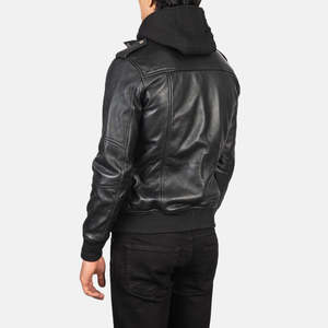แจ็กเก็ตหนังแท้สำหรับทุกเพศพร้อมฮู้ดคอตตอนมีโครง100% ถอดออกได้ - Product Image 1