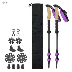 NPOT Collapsible Trekking Poles Lightweight Folding Walking Sticks with Extra-Long Foam Handle and Metal Flip Lock