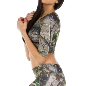 เสื้อยืดครอปของผู้หญิงเสื้อยืดผ้าฝ้ายพิมพ์ลายต้นไม้จริงสำหรับฤดูร้อนเสื้อครอปพิมพ์ลายลำลองล่าสัตว์ป่าตั้งแคมป์ - Product Image 4