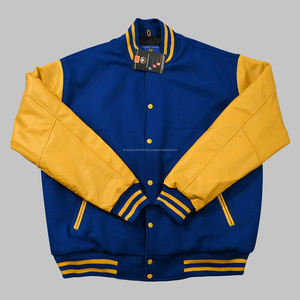 Chaquetas universitarias personalizadas del mejor diseño, cuerpo de lana de alta calidad, cuero genuino con cuello levantado, lona para la temporada de invierno - Product Image 1