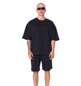 Men's Summer Oversized 100% Cotton Satin Shorts <b>Set</b> Black - Product Image 1