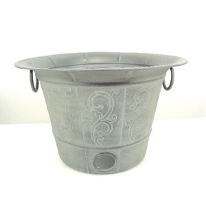 Bol de tuyau en métal fini enduit de poudre grise de conception gaufrée pour l'arrosage de plantes à la maison bol de tuyau d'arrosage en métal décoratif - Product Image 1