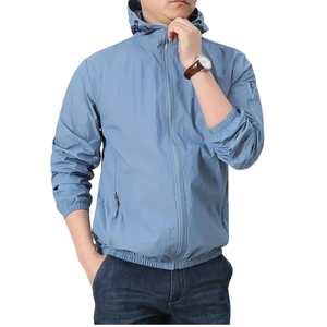 Veste de safari décontractée à coupe étroite pour hommes, pull à manches longues et col montant, poche kangourou avec fermeture à glissière, lettre d'été vintage - Product Image 4