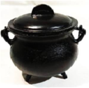 CALDERO DE HIERRO FUNDIDO CON TAPA Quemador de incienso y quemador de carbón Caldero de hierro con mango en acabado negro - Product Image 2