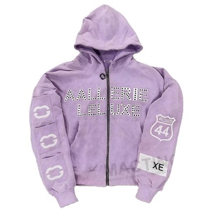 Sudadera con Capucha Unisex de Invierno, Impermeable, con Cierre, Estilo Holgado, Personalizada con Pedrería, Detalles de Piedras, Tela de Algodón, Moderna - Product Image 1