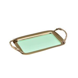 Fabuleux décor à la maison vaisselle collations plateau de service plateau de service en verre vert créatif avec poignées de branche de bambou décoratives - Product Image 6