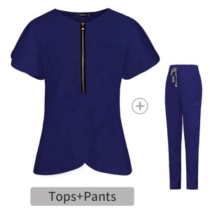 Uniformes d'infirmière de gommages médicaux manches de style tulipe avec ceinture à fermeture éclair médecins infirmières soignants uniformes de gommage d'hôpital pour femmes - Product Image 2