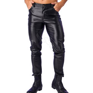 Pantalon en cuir souple léger pour homme, taille mi-haute, avec braguette boutonnée, design tendance et décontracté – Nouvelle collection - Product Image 1