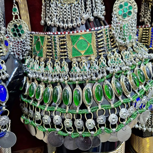 Conjunto de Collar y Aretes de Estilo Afgano Kuchi Vintage, Ligero y Transpirable para Mujer, con Patrón Personalizado, Hecho de Circonita y Acero Inoxidable, para Bodas - Product Image 1