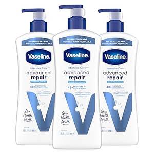 Loción Corporal Vaseline Intensive Care Sin Perfume, Reparación Avanzada, Ultra Hidratante con Lípidos para Piel Extremadamente Seca, 20.3oz, Paquete de 3 - Product Image 1