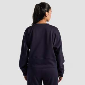 Ensemble sweat-shirt et sweat à capuche pour femme, bleu marine, coupe classique, en tissu de soie tricoté avec technique de broderie - Product Image 2
