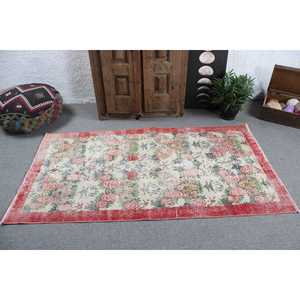 3.3x6.3 ft Rug, Turkish Vintage Rug, <b>Red</b> Floral <b>Wool</b> Rug - Product Image 3