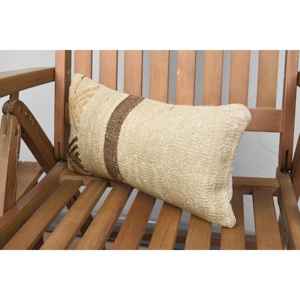 Beige Kilim Wool Pillow 8x16 Inch Luxury Rustic Decorative Pillow Floral Vintage <b>Fluffy</b> Portable Woven Technique for <b>Bedding</b> - Product Image 3