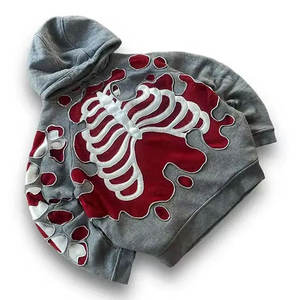 Premium <b>Custom</b> Design Hoodie <b>Jacket</b> Applique Patch Embroidery Cotton Fleece Hoodie Vintage Acid Wash Distressed <b>Hoodies</b> - Product Image 2