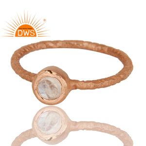 Anillo apilable de plata de ley hecho a mano, chapado en oro rosa, con piedra lunar arcoíris natural, joyería para mujer, regalo para ella. - Product Image 2