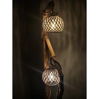 Lampe sur pied en bois Sail, design rustique moderne, base E27, télécommande, abat-jour jaune, éclairage LED pour la maison