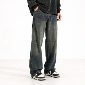 กางเกงยีนส์วินเทจซักได้สำหรับผู้ชายดีไซน์ใหม่สไตล์ฮิปฮอปไฮสตรีทยีนส์กันน้ำฤดูใบไม้ผลิพร้อมโลโก้ออกแบบได้ตามต้องการ - Product Image 1