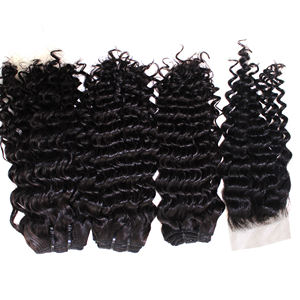 Haute qualité Grade 12 Deep Curly 3-Bundle Perruque de cheveux brésiliens avec fermeture à lacet Naturel Long Toupet Droit - Product Image 1