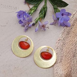 Dua Carnelian Chalcedony ต่างหูห้อยอินเทรนด์ทำด้วยมือชุบทอง18K ทองเหลืองเครื่องประดับงานแต่งงาน - Product Image 1