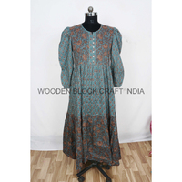 Robe Midi Vintage en Coton à Motifs Floraux pour Femme, Style Bohème Décontracté, Coupe Moderne, Imprimé Rétro, Manches Trois-Quarts, Naturel, Nuit