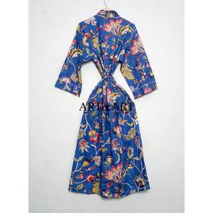 100% Cotton Kimono Robes, Pure Cotton Kimono Hand Block Printed Cotton Kimono Shower Robe <b>Spaghetti</b> <b>Strap</b> for Wholesale - Product Image 6