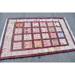 Alfombra Kilim turca Vintage 37X6 pies Material de lana de estilo rojo y blanco con respaldo de látex para entrada de 10mm de espesor - Product Image 3